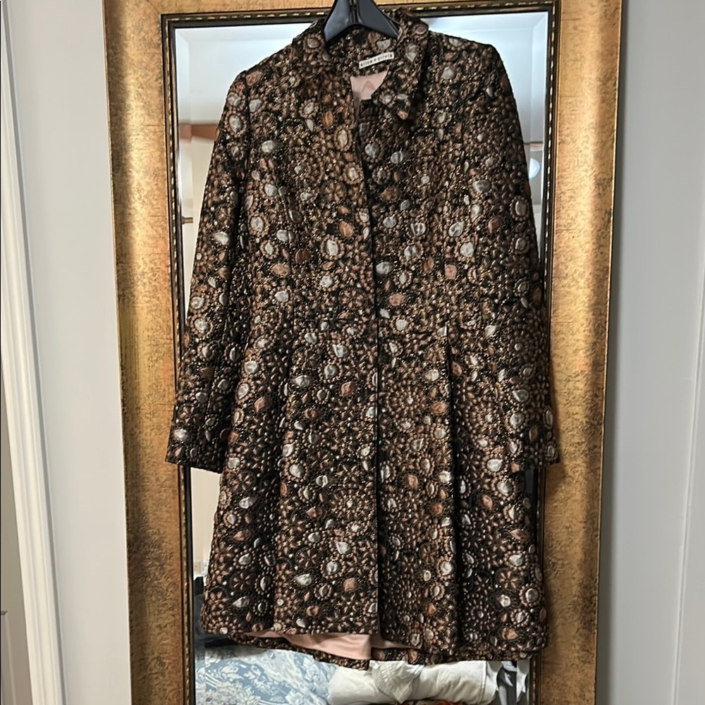Alice + Olivia Brown Black Pleated Peplum Coat